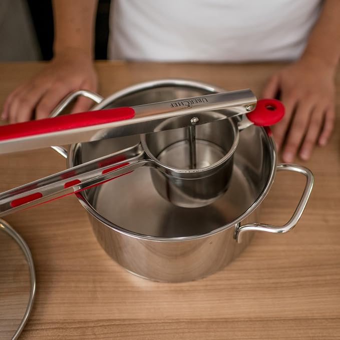 Potato Ricer Set with 3 Ricing Discs (Fine, Medium, Coarse) - Premium Stainless Steel Baby Food Strainer, Fruit Masher, and Food Press with Ergonomic Comfort Grip