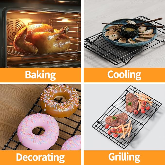 4PCS Cooling Racks for Cooking and Baking, Collapsible 4 Tiers 10"X16" Cool Batches of Cookies, Non-Stick & BPA-Free, Oven and Dishwasher Safe (Black-200)
