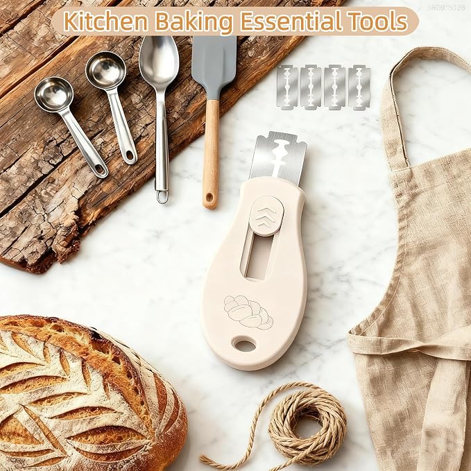 Bread Lame Sourdough Scoring Tool, Extractable & Magnetic Bread Scoring Tool, Scoring Knife for Bread Baking, Bread Razor for Homemade Bread, Sourdough Scorer Tool, Includes 5 Razor Blades-Beige（2PCS）