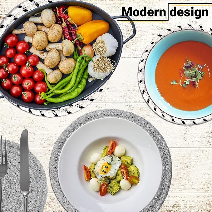 Set of 4 Potholders & Trivets [2x9"+" "+"& "+"2x7"+"] | Eco Pure Cotton Weave for Hot Pots & Pans | Gray + White & Black Flakes