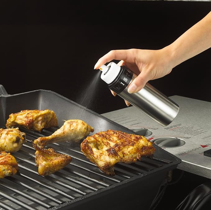 Misto Gourmet Olive Oil Sprayer, Satin Aluminum | Refillable, Non-Aerosol Pump Mister, For Cooking, Grilling, Salads and Baking, 1/3 Cup Capacity