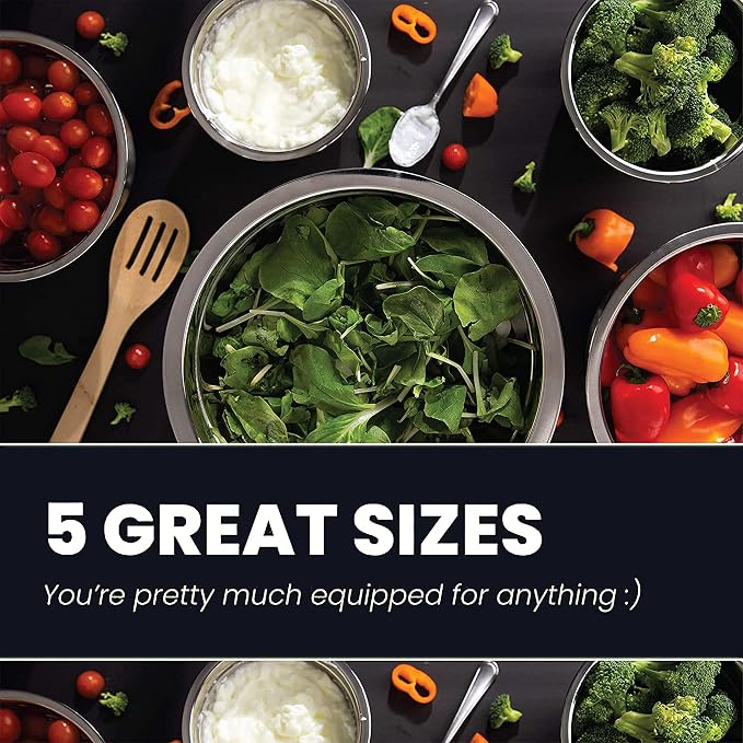 10-Piece Stainless Steel Mixing Bowl Set with Lids for Food Prep & Storage | WHYSKO Mixing Bowls with Lids Set - .75, 1, 1.5, 3 & 5 Quart Kitchen Bowls, Rustproof Metal Nesting Bowls, Dishwasher Safe
