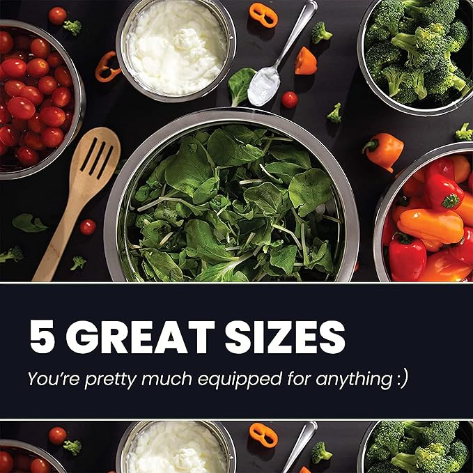 10-Piece Stainless Steel Mixing Bowl Set with Lids for Food Prep & Storage | WHYSKO Mixing Bowls with Lids Set - .75, 1, 1.5, 3 & 5 Quart Kitchen Bowls, Rustproof Metal Nesting Bowls, Dishwasher Safe