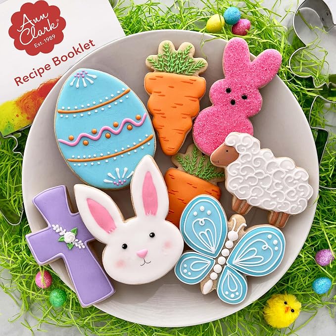 Ann Clark Easter 7-Pc. Cookie Cutter Set, Made in USA, Bunny Face, Easter Bunny, Holy Cross, Carrot, Sheep, Butterfly, Egg