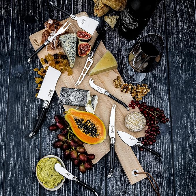 Laguiole Style de Vie Cheese Knife Set - Premium Line Cheese Knives Set with Charcuterie Board - Dishwasher Safe - Premium Tableware