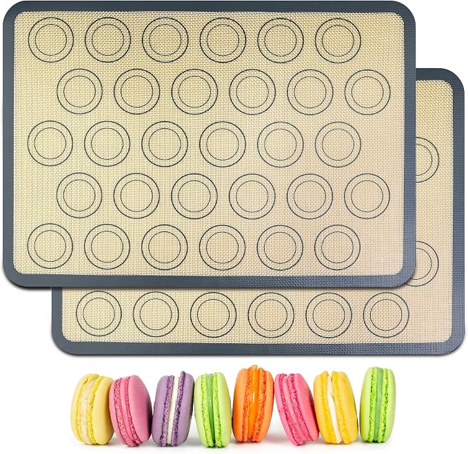 HOOMIL Macaron Silicone Baking Mats, 16.5 x 11.6 Inch, 2 Pack, Nonstick | Half Sheet, Food-Safe, BPA Free, Dishwasher Safe, Dual-Circle Guidelines Baking Sheets, Fits Standard Half Sheet Pan
