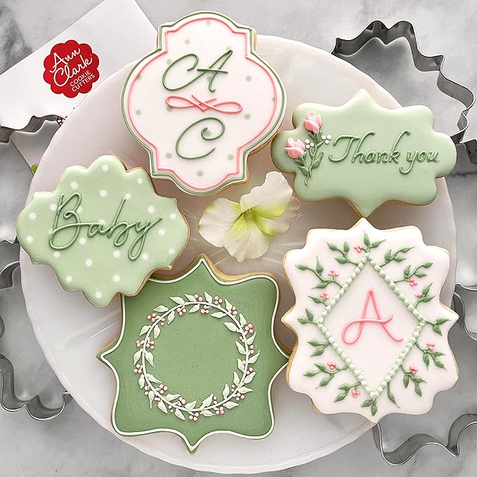 Ann Clark 5-Pc. Plaques & Frames Cookie Cutter Set, Made in USA, Squares, Oval, Photo Frame, Long Fancy Plaque