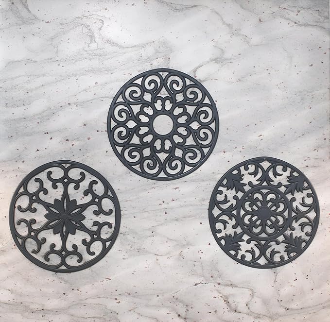 GASARE, Extra Large, Thick, 10" Silicone Trivets for Hot Dishes, Pots, and Pans, Hot Pads for Countertops, Flexible, Dishwasher Safe, 10 x ¼ Inches, Set of 3, Gray
