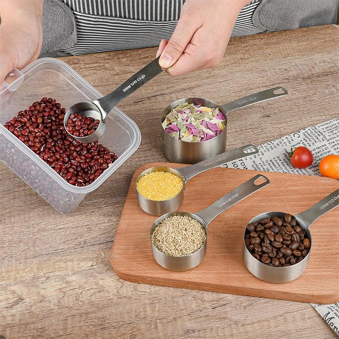 18/8 Stainless Steel Measuring Cups and Spoons Set of 11, Metal Measuring Cups with 1/8 Measuring Cup Set, Dry Measure Cup and Spoon Set for Kitchen and Baking