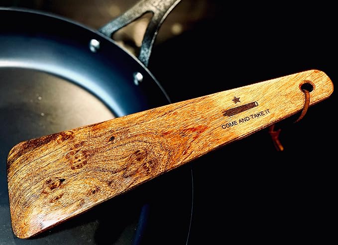 COWBOY SPATULA - Mesquite Wood Spatula, Handmade in Texas, Made in USA, Perfect for cast iron cookware, steel cookware, nonstick cookware - Personalization Optional (Come and Taste it - Cannon)