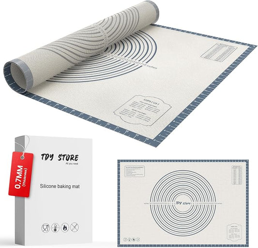 26 * 16 inches Grey, Non-Slip Silicone Baking Sheets - Baking Mat with 0.7mm Thickness - Non-Stick Pastry & Cookie Mat for Kitchen Counter for Rolling Out Dough with Measurements.
