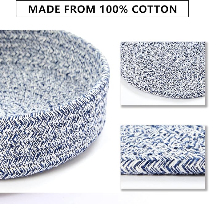 Coga Trivets for Hot Dishes, 5 Pack 7 Inch Cotton Hot Pads for Kitchen with Storage Basket, Round Pot Holders for Kitchen, Heat Resistant Mats for Countertop, Pots and Pans, Farmhouse Decor, Blue