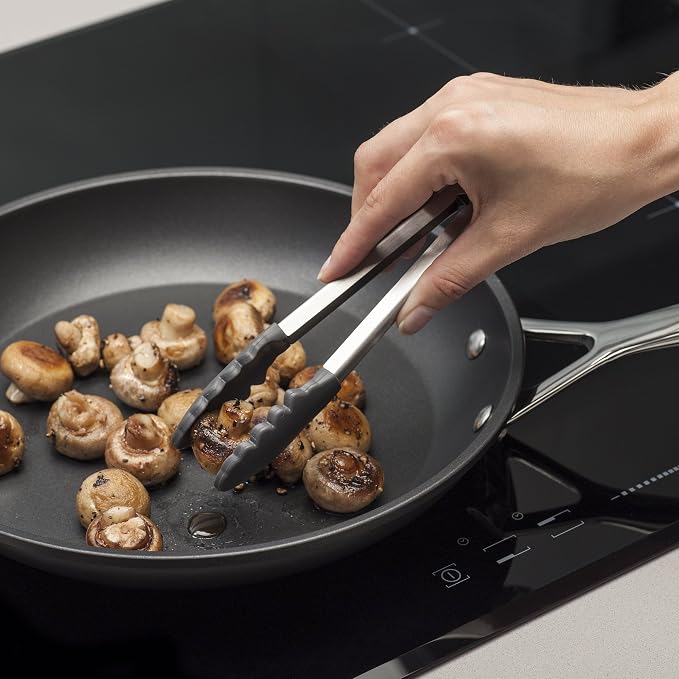 Zeal Silicone Non Stick Kitchen Mini Tongs with Stainless Steel Handle (20cm) -Dark Grey, 20 cm