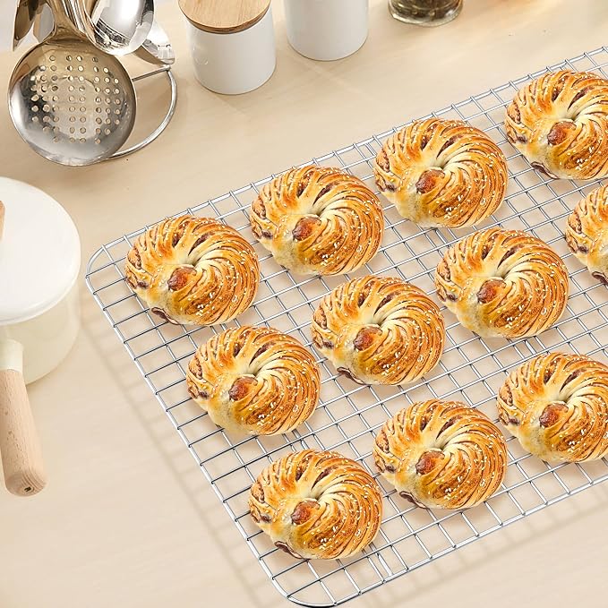 TeamFar Cooling Racks, 2 Pack 15.3" x 11.2" Stainless Steel Grid Wire Rack for Baking Roasting Grilling Drying, Metal Mesh Oven Rack for Chicken Bacon Cookies, Non-Toxic & Dishwasher Safe