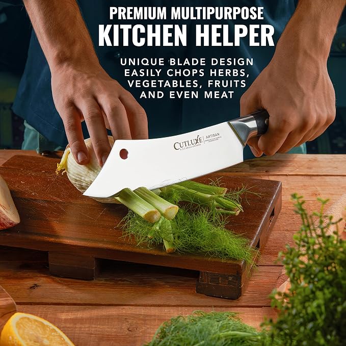 Cutluxe Cleaver Chef Knife – 8" Meat Cleaver Butcher Knife – German Steel Blade, Full Tang, Ergonomic Handle Design – Artisan Series