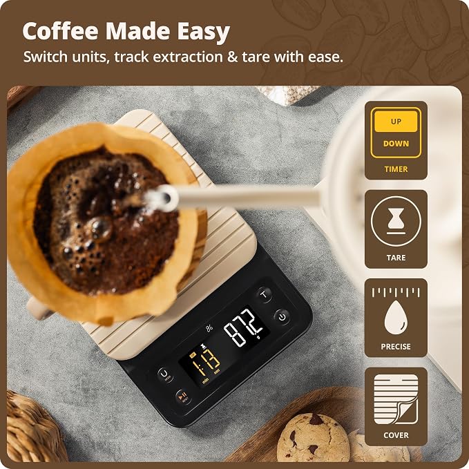Greater Goods Coffee Scale with Timer, 0.1g Precision for Espresso & Matcha | Digital Pour-Over Scale with Waterproof Silicone Cover, Backlit Display & 6.6lb Capacity for Chemex, V60, Drip (Birch White)