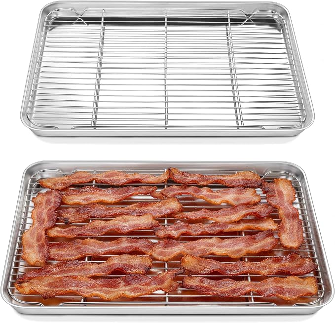 Homikit Large Baking Sheet with Wire Cooling Rack Set (2 Pans+2 Racks) | 20x14 Inch XL Stainless Steel Cookie Sheets & Cooling Racks, Big Metal Bacon Crisp Trays Non Toxic, Oven & Dishwasher Safe