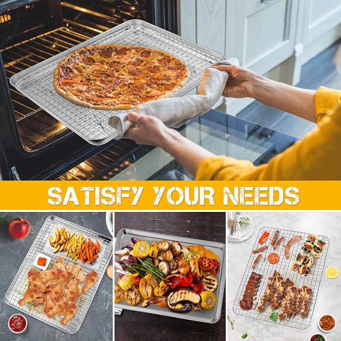 P&P CHEF 17.5 Inch Baking Sheet Pan and Cooking Rack - 2 Pieces | 1x Cookie Sheet + 1x Grid Rack, Stainless Steel Oven Tray with Wire Rack for Oven Baking, Healthy & Sturdy & Easy to Clean