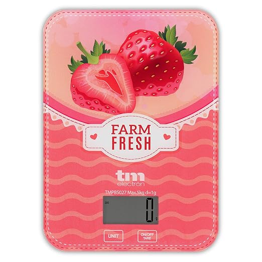 TM Electron TMPBS027 Ultra Thin Digital Display Kitchen Scale with Vintage Strawberry Design, 4 Sensors, Turn to 0, Ideal for Baking and Food