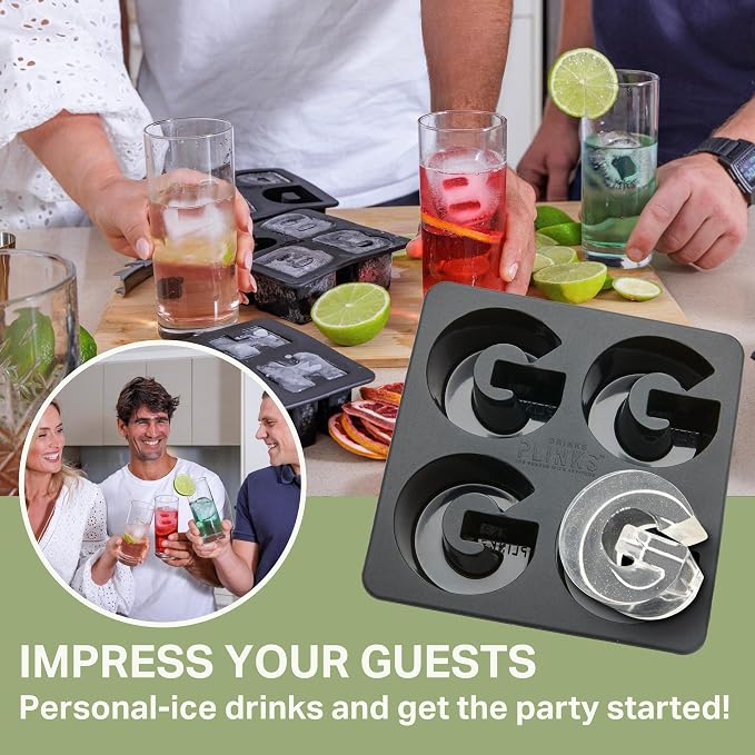 DRINKSPLINKS Custom Letter G Ice Cube Molds. Monogram Ice Cube Mold with Initials. Large Monogrammed Silicone Trays for Bourbon, Whiskey and Cocktails. Fun, Customized Gifts for Men and Women.