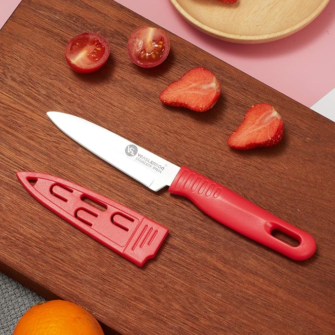 4 Pieces Kitchen Knife Set Stainless Steel Blade, Paring knife for Fruit and Vegetable with Matching Covers Colorful Combo Lovely Pink Color Gift Set (4)