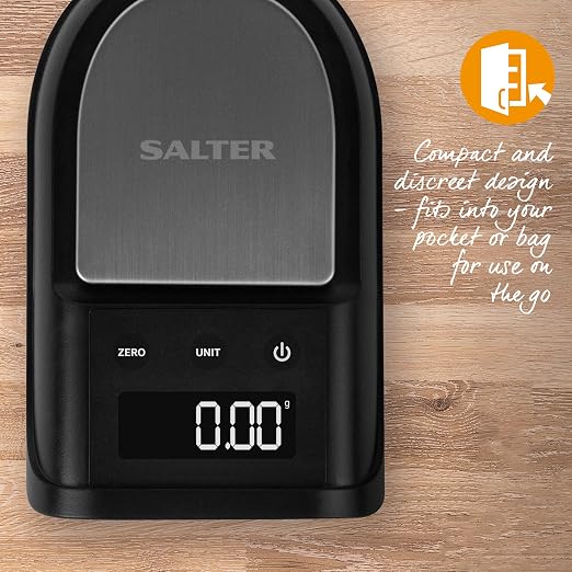 Salter Digital Precision Kitchen Scale - Accurate Weighing In 0.01g Increments, 300g Max Capacity, Stainless Steel Platform, Detachable Tray, Weigh Small Items, Yeast, Spices, Coffee, Jewellery, Coins