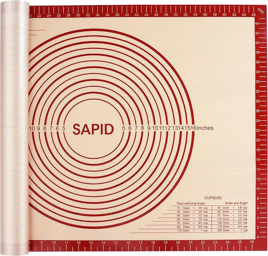 Sapid Thick Silicone Pastry Mat Baking Dough Rolling Extra Large 20" x 28" | Non-slip with Measurements for Non-stick Dough Rolling, Pie Crust, Kneading Mats, Countertop, Placement Mats (Red)