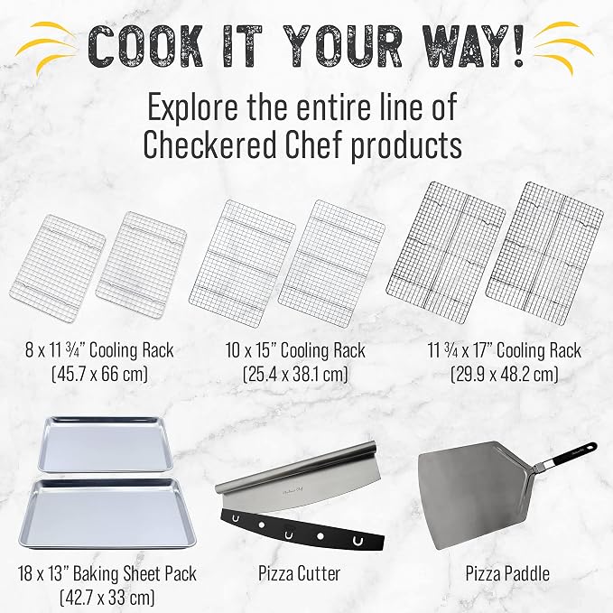 Checkered Chef Cooling Rack for Cooking and Baking - 10" x 15" Set of 2 Stainless Steel, Oven Safe Grid Wire Cookie Cooling Racks | Oven Safe, Grid Wire, Stainless Steel