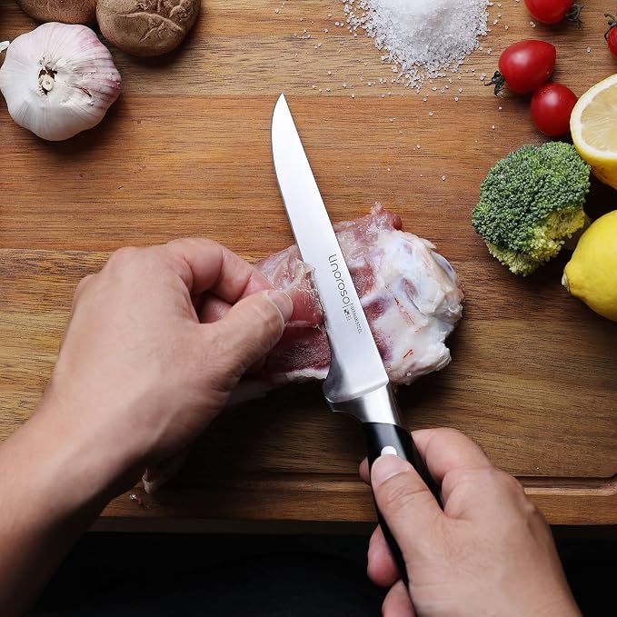 linoroso Boning Knife 5.7 inch Kitchen Knife with Elegant Gift Box, Sharp Forged German Carbon Stainless Steel Fillet Knife for Meat, Fish, Poultry, Full Tang, Ergonomic Handle