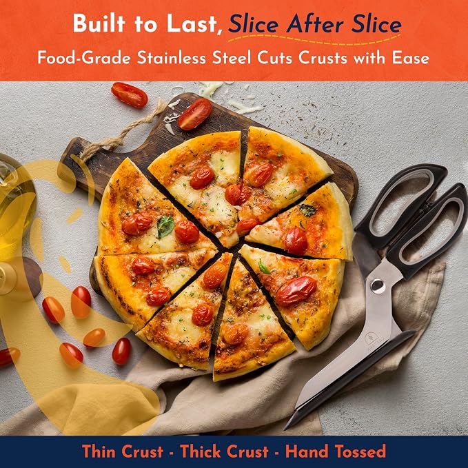 Pizza Scissors - Stainless Steel Non-Stick Kitchen Scissors Two-Piece Design Separates for Easy Cleaning - Pizza Cutter & Food Slicer with Comfort Sure-Grip and Non-Scratching Serving Base