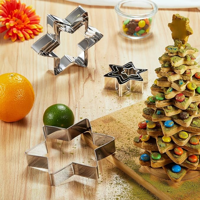 Star Cookie Cutter Set, 10 PCS Star Shaped Biscuit Molds, 3D Christmas Tree Cookies with Like Cookie Display, 5.5in~1.2in Cutter for Holiday Winter Christmas, Come with Storage Box