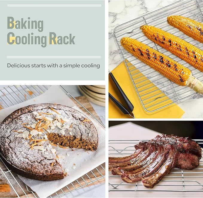 Herogo Cooling Rack Set of 4, Stainless Steel Cooking Baking Rack, Fit Various Size Cookies Sheets, for Cooling Grilling Roasting, Rust Free & Dishwasher Safe