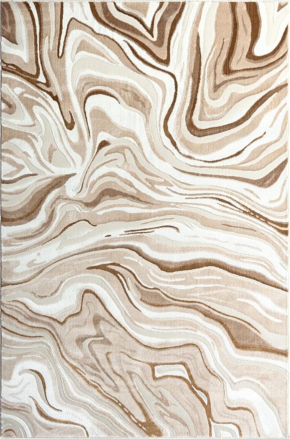 Abani Regal Beige Brown Swirl Lines Area Rug 5' x 8' for Living Room, Bedroom - Abstract Design - Durable & Washable
