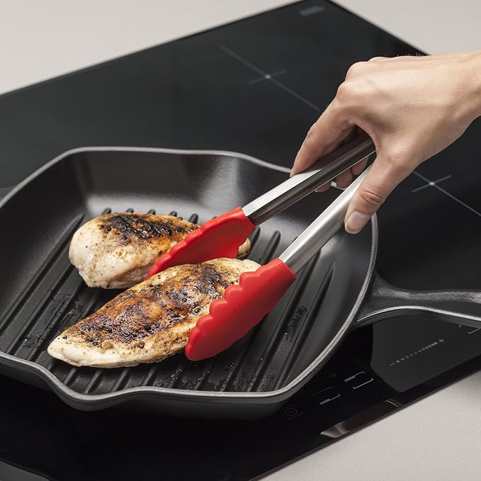 Zeal Silicone Non-Stick Kitchen Tongs with Stainless Steel Handle (26cm) -Red, 26 cm