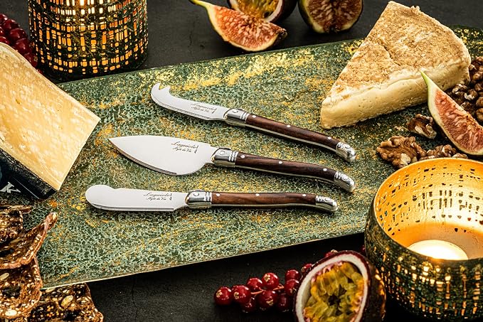 Laguiole Style de Vie Cheese Knife Set Premium Line Set of 3 Dark Wood