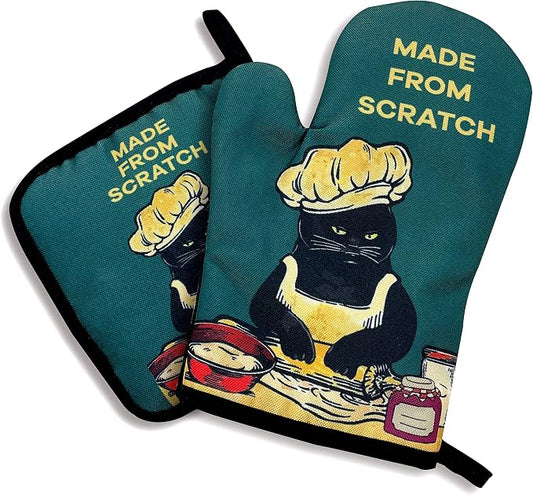zcyhtqp, Made from Scratch, Funny Silicone Non-Slip Oven Mitts and Pot Holders Sets of 2, Cat Oven Mitts, Bake Lover Gift, Kitchen Gift for Cat Owner, Cat Mom