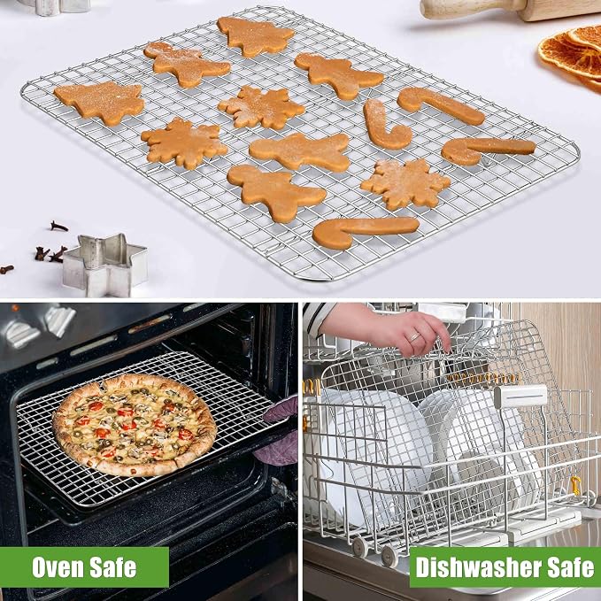 Homikit 16.5"x11.5" Stainless Steel Large Cooling Racks Fit Half Sheet Pan | 2 Pack Big Baking Wire Rack Set, Oven Cookie Racks for Bacon Bread Pizza, Metal Grilling Grids, Heavy Duty, Dishwasher Safe