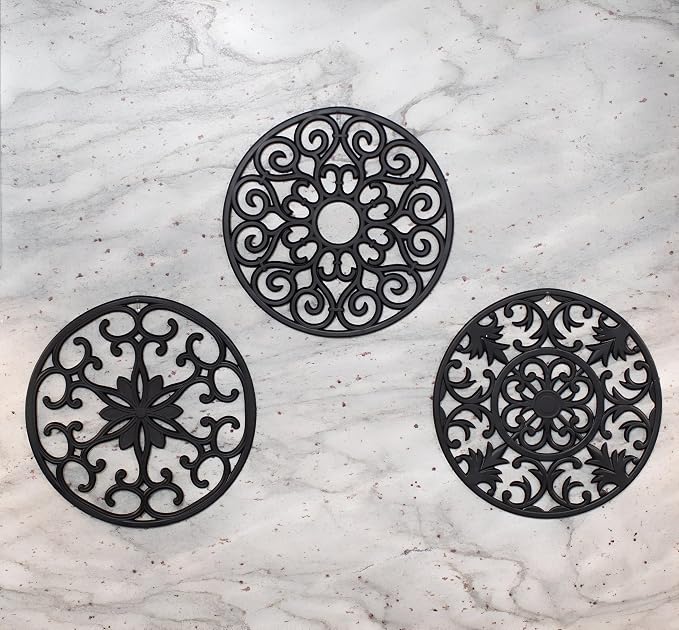 GASARE, Extra Large, Thick, 10" Silicone Trivets for Hot Dishes, Pots, and Pans, Hot Pads for Countertops, Flexible, Dishwasher Safe, 10 x ¼ Inches, Set of 3, Black