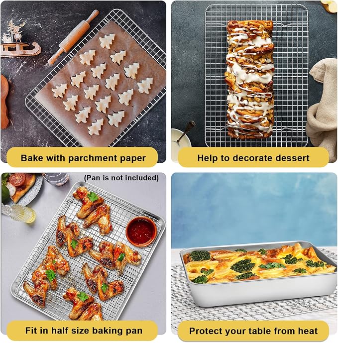 P&P CHEF 16.6 Inch Stainless Steel Cooling Baking Rack Set of 2 | Grid Cooking Racks for Griddle Roasting Grilling Warming, Good for Friends or Family, Oven & Dishwasher Safe, Heavy Duty