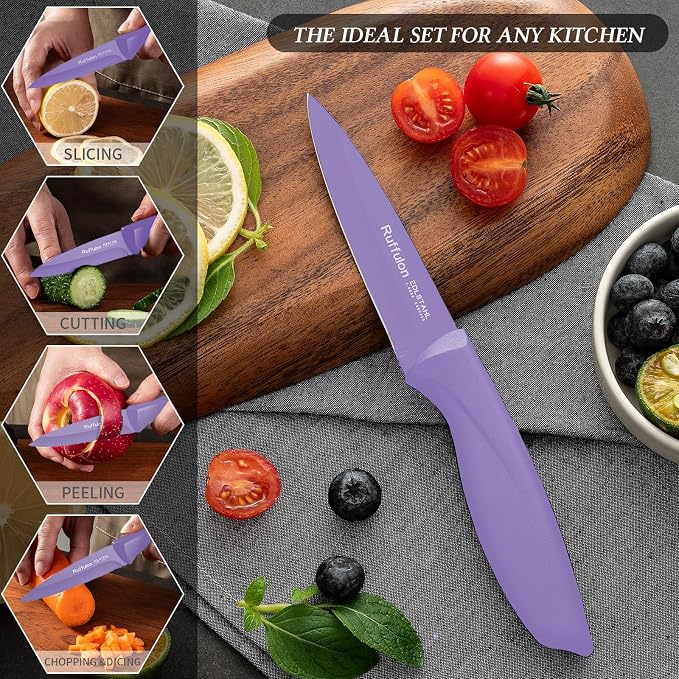 Paring Knife Set, 4PCS Stainless Steel Paring Knife Set, Ultra Sharp Fruit and Vegetable Knives, 3.5-Inch Kitchen Knives, Razor-Sharp Knife,Ergonomic Handle Design,Purple.