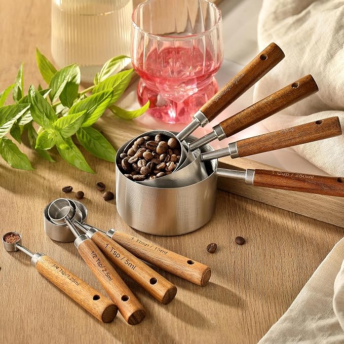 Stainless Steel Metal Measuring Cups and Spoons Set, 8 Pack