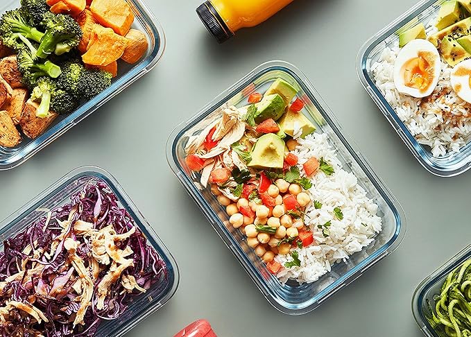 M MCIRCO 10 Pack Glass Food Storage Containers with Lids, Gray | Glass Meal Prep Containers,Airtight Lunch Containers with Lids, Microwave, Oven, Freezer and Dishwasher Friendly, BPA Free