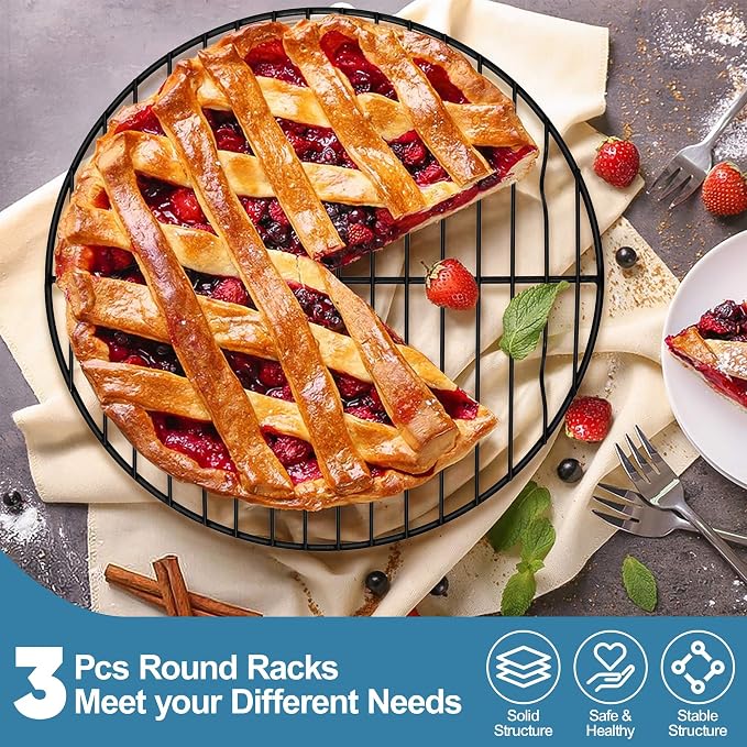 P&P CHEF Round Cooking Rack, Cooling Rack for Steamer, 7.5+9+10.5”, Black | 3 Pack Stainless Steel Baking Rack for Grilling Roasting, Fits Air Fryer, Canning Pot, Oven & Dishwasher Safe, Non-toxic