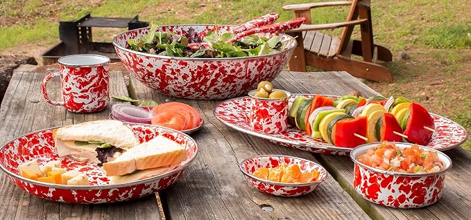 Golden Rabbit Enamelware 2-piece Spoon Set, Slotted and Regular, Red Swirl