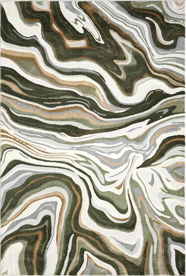 Abani Green Intertwined Lines Area Rug – 6' x 9' – Contemporary Swirl Design – Regal Collection – Washable, Easy to Clean – Durable for High Traffic Areas – Living Room, Bedroom & Office