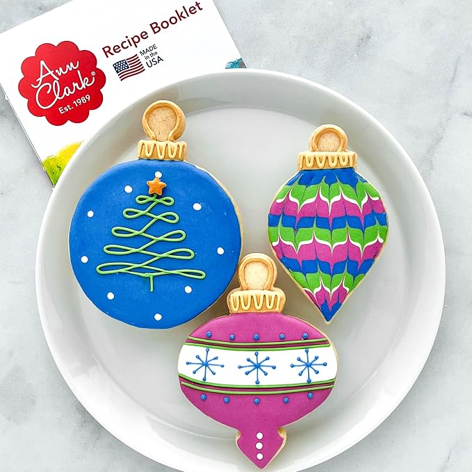 Ann Clark Christmas Ornaments Cookie Cutters 3-Pc Set (Teardrop Bauble, Finial, and Round Ornaments) Made in USA
