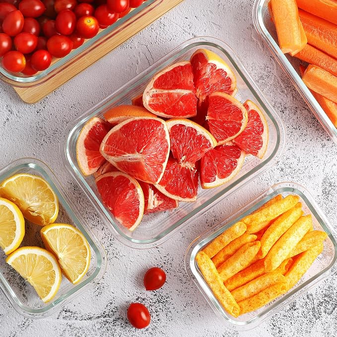 HOMBERKING 10-Pack Glass Meal Prep Containers, 36 oz/14 oz, Locking Lid Set | Borosilicate Glass Food Storage Containers Set, Airtight Lunch Bento Boxes, BPA-Free, Dishwasher Freezer, Oven Safe-White