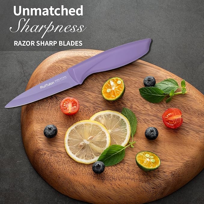 Paring Knife Set, 4PCS Stainless Steel Paring Knife Set, Ultra Sharp Fruit and Vegetable Knives, 3.5-Inch Kitchen Knives, Razor-Sharp Knife,Ergonomic Handle Design,Purple.