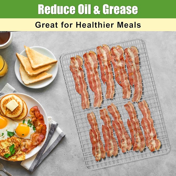 Homikit 16.5"x11.5" Stainless Steel Large Cooling Racks Fit Half Sheet Pan | 2 Pack Big Baking Wire Rack Set, Oven Cookie Racks for Bacon Bread Pizza, Metal Grilling Grids, Heavy Duty, Dishwasher Safe