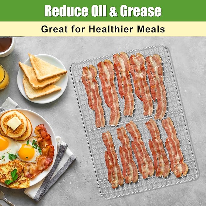 Homikit Stainless Steel Large Cooling Racks Set, 15.3x11.3 Inch, Rust Free | 2 Pack Cookie Baking Racks Fits 16x12 Jelly Roll Pan, Oven Rack for Bacon Bread Pizza, Metal Grilling Grid, Dishwasher Safe